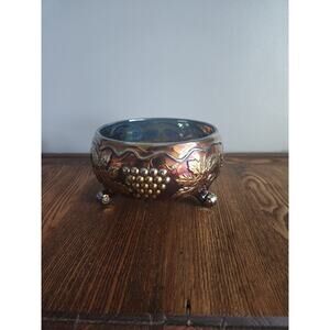 Antique Northwood Grape and Cable Blue Carnival 3 - Footed Bowl